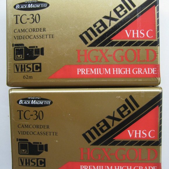 2 Maxell HGX-Gold TC-30 Premium High Grade Camcorder Blank Video Tape VHS-C NEW - Picture 1 of 9